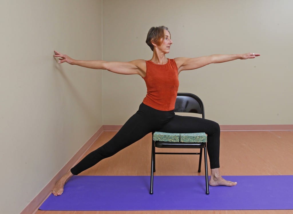 Virabhadrasana II over a chair 9896 – Right to Joy